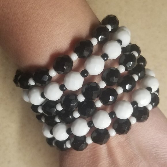 RARE JOSE MARIA BARRERA DECO HOLIDAY BLACK WHITE EVENING CRYSTAL STRAND BRACELET - Picture 1 of 9